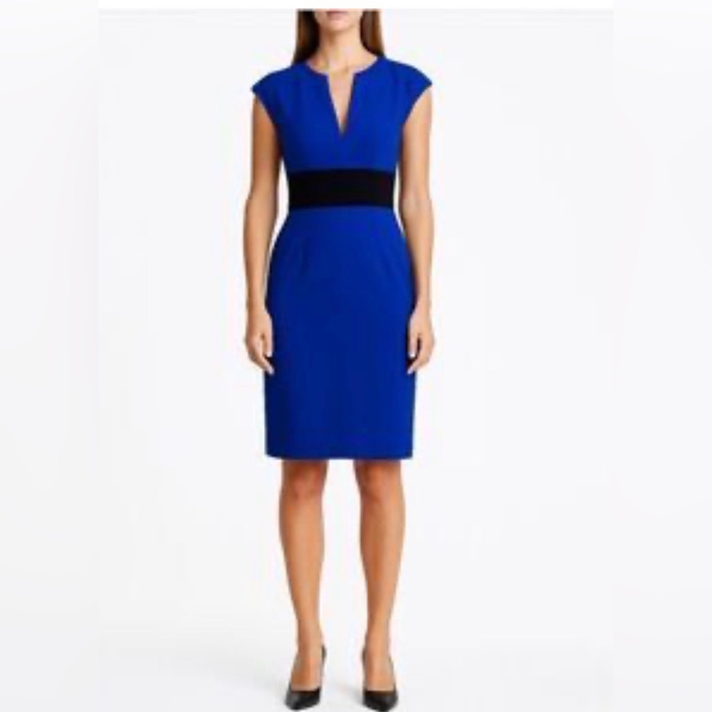 Trina Turk Cobalt Blue Midi Dress with Black Waistband
